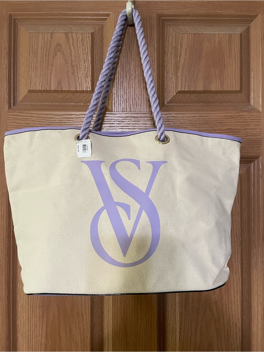 Victorias Secrwt Canvas Tote with Lavender Monogram and Rope Handles NWT